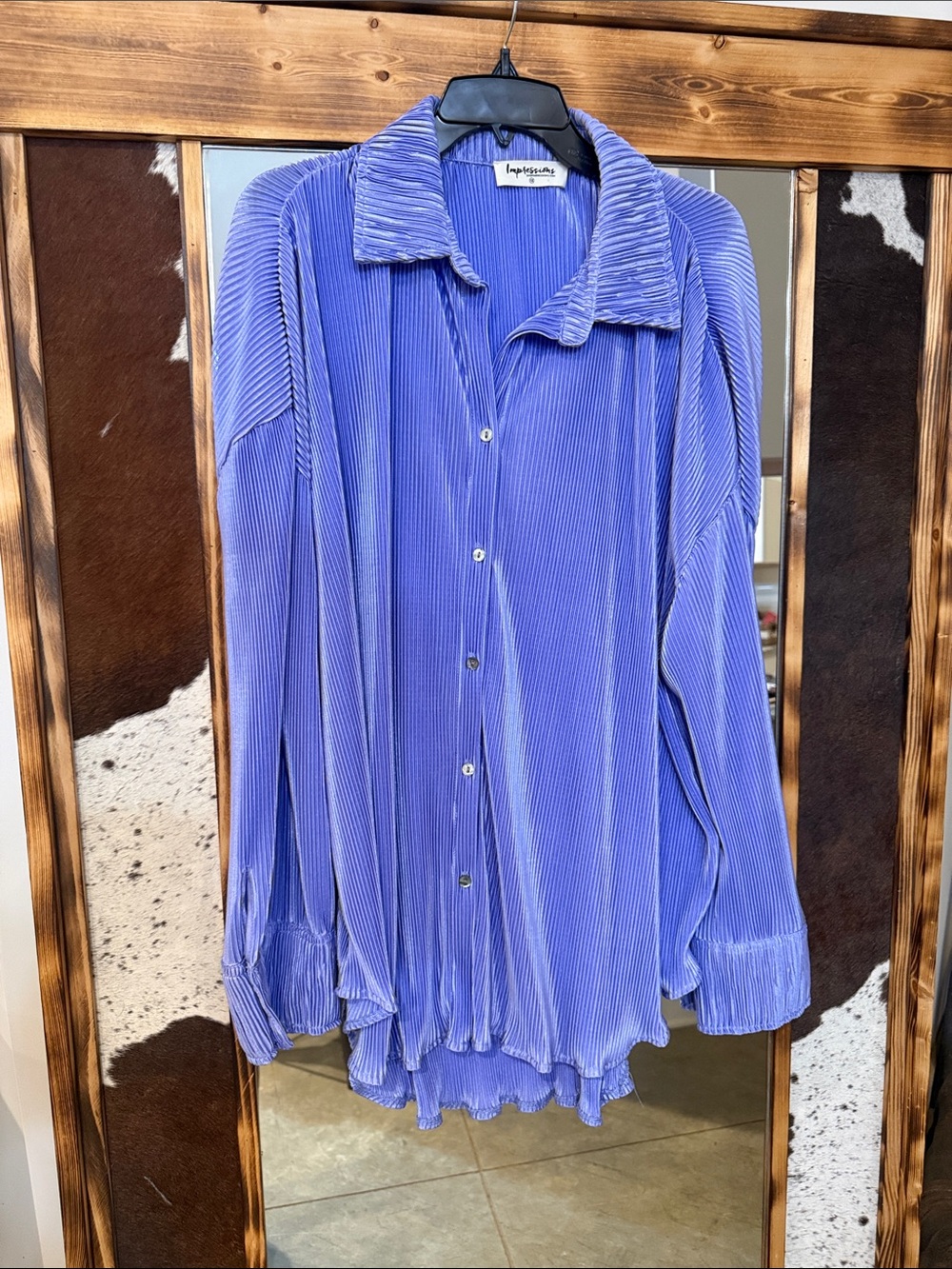 Impressions Lavender Pleated Button-Down Shirt